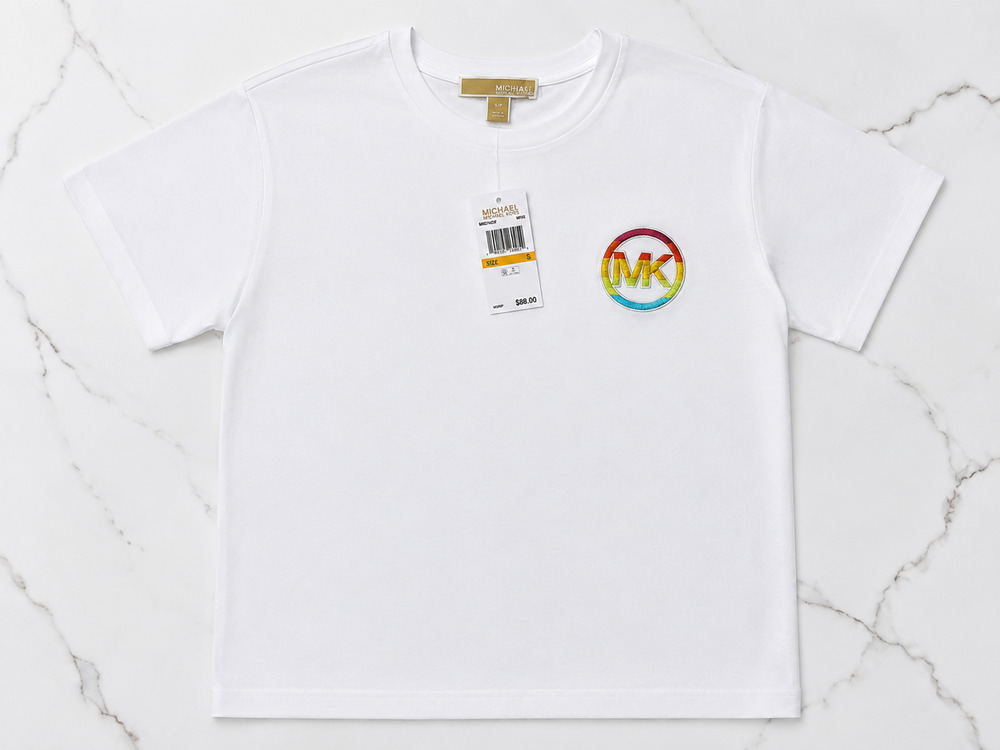 Michael Kors Women’s Rainbow MK Logo T-Shirt White Size Small NWT